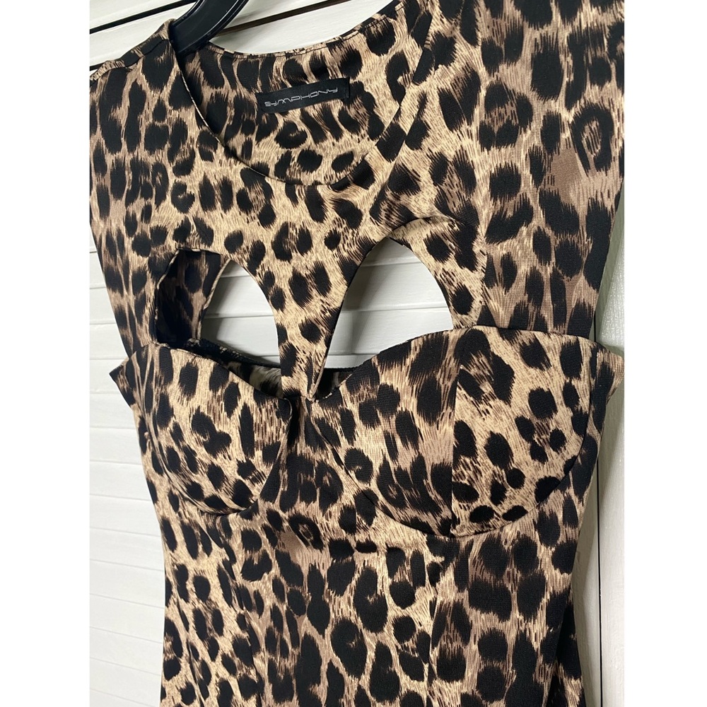 Sleeveless Cheetah Print Mini Dress with Cut Out Chest & Back